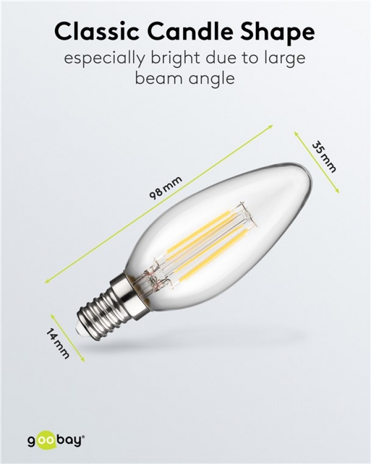 Goobay Filament LED Candle, 6 W base E14, warm white, not dimmable Goobay Filament LED Candle, 6 W base E14, warm white, not dimmable
