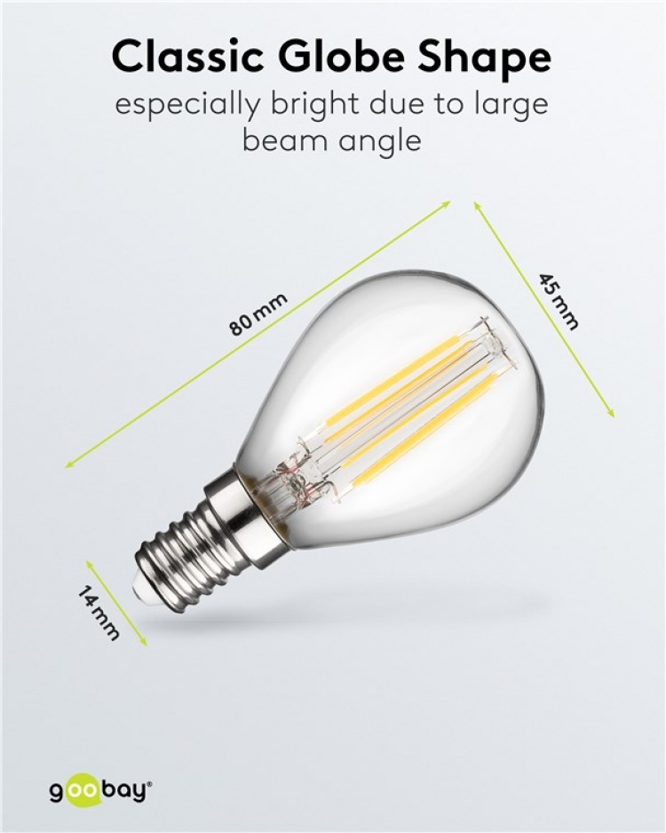 Goobay Filament LED Mini Globe, 4 W base E14, warm white, not dimmable Goobay Filament LED Mini Globe, 4 W base E14, warm white, not dimmable