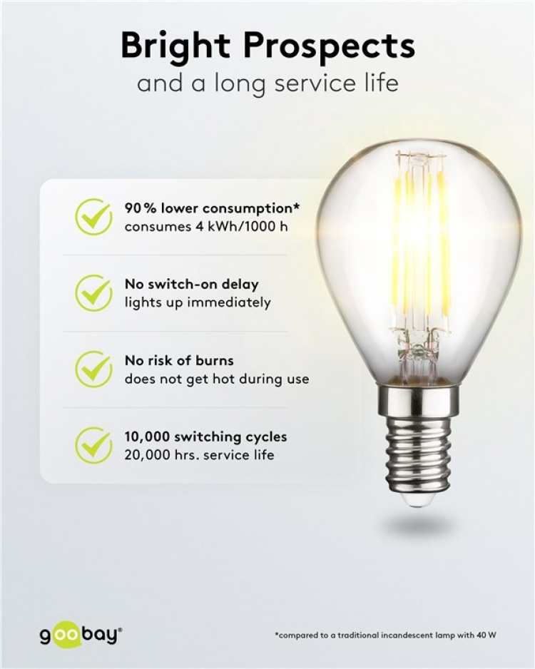 Goobay Filament LED Mini Globe, 4 W base E14, warm white, not dimmable Goobay Filament LED Mini Globe, 4 W base E14, warm white, not dimmable