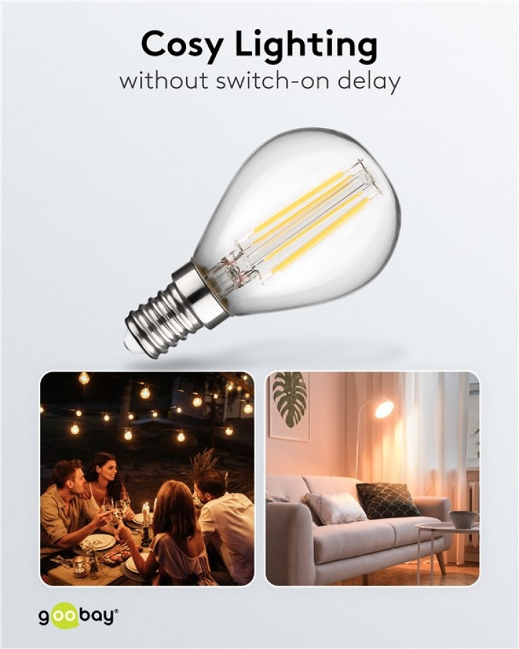 Goobay Filament LED Mini Globe, 4 W base E14, warm white, not dimmable Goobay Filament LED Mini Globe, 4 W base E14, warm white, not dimmable
