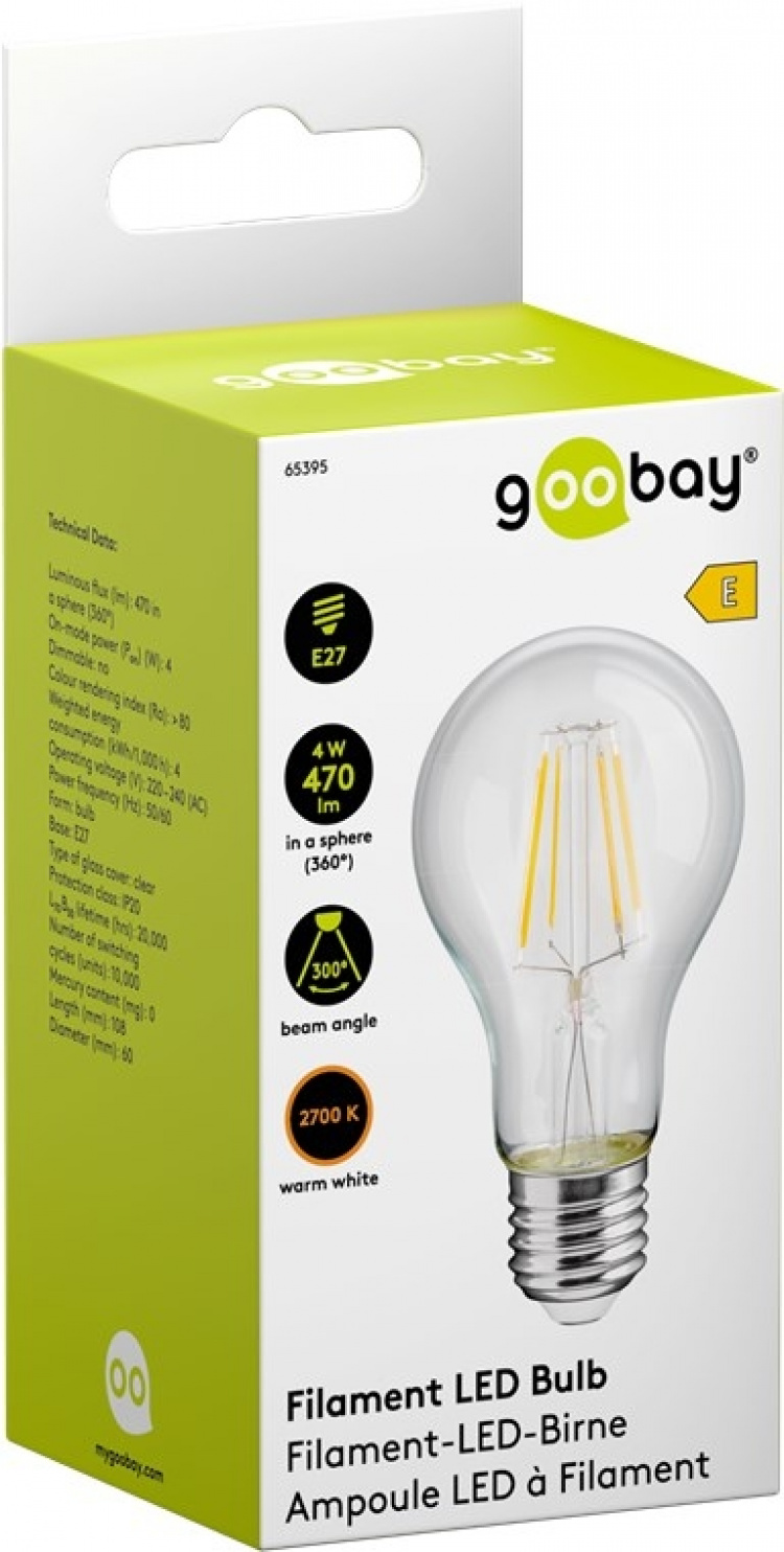 Goobay Filament LED Bulb, 4 W base E27, warm white, not dimmable Goobay Filament LED Bulb, 4 W base E27, warm white, not dimmable
