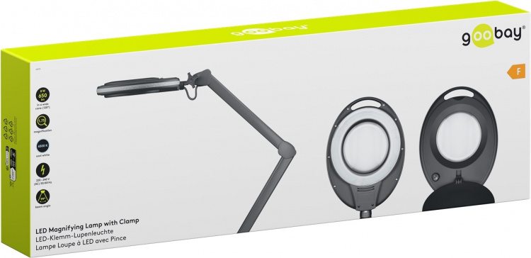 Goobay LED Magnifying Lamp with Clamp, 8 W, black 650 lm, 127 mm crystal glass lens, 1.75x magnification, 3 dioptres