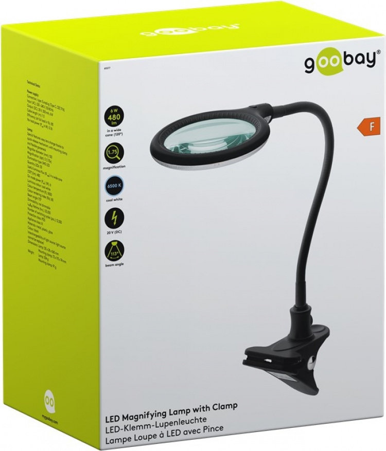 Goobay LED Magnifying Lamp with Clamp, 6 W, black 480 lm, 100 mm glass lens, 1.75x magnification, 3 dioptres