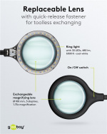 Goobay LED Magnifying Lamp with Clamp, 6 W, black 480 lm, 100 mm glass lens, 1.75x magnification, 3 dioptres