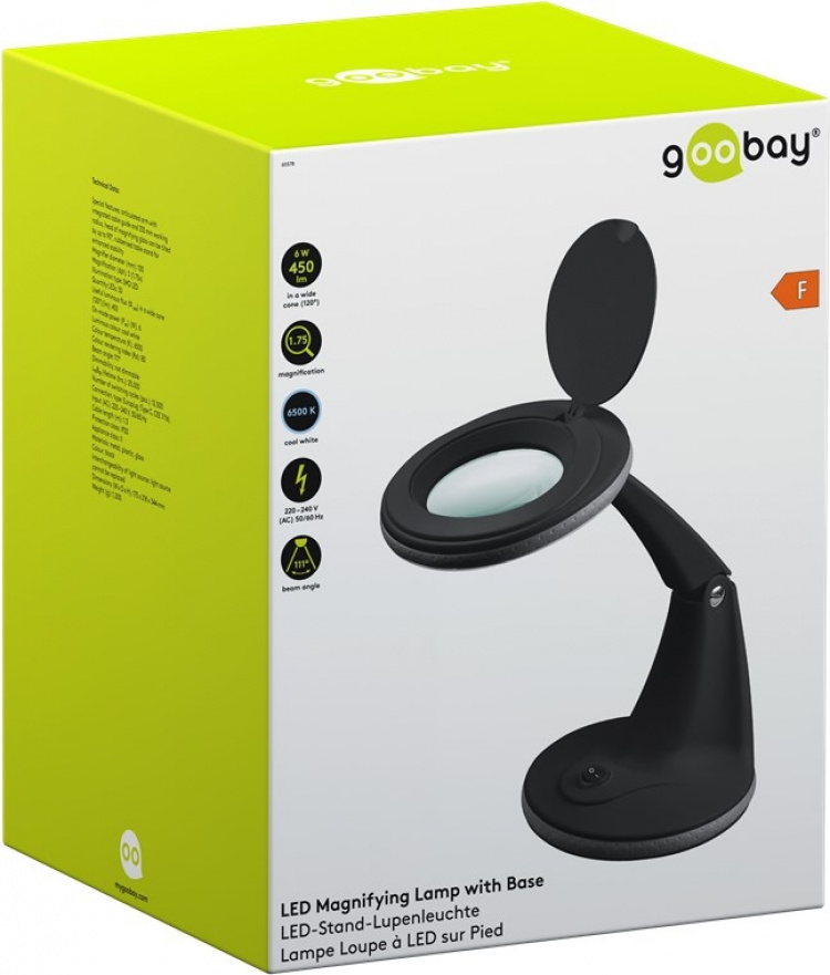 Goobay LED Magnifying Lamp with Base, 6 W, black 450 lm, 100 mm glass lens, 1.75x magnification, 3 dioptres Goobay LED Magnifying Lamp with Base, 6 W, black 450 lm, 100 mm glass lens, 1.75x magnification, 3 dioptres