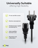 Goobay IEC Cord, 1.5 m, Black safety plug (type F, CEE 7/7) > Appliance socket C13 Goobay IEC Cord, 1.5 m, Black safety plug (type F, CEE 7/7) > Appliance socket C13