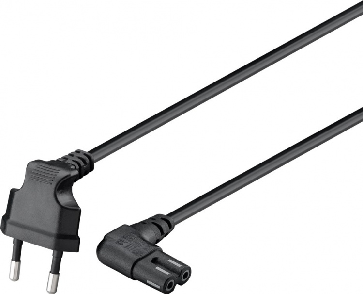 Goobay Connection Cable Euro Plug Angled at Both Ends, 1,5 m, Black Euro Plug (type C, CEE 7/16) > C7 appliance socket Goobay Connection Cable Euro Plug Angled at Both Ends, 1,5 m, Black Euro Plug (type C, CEE 7/16) > C7 appliance socket