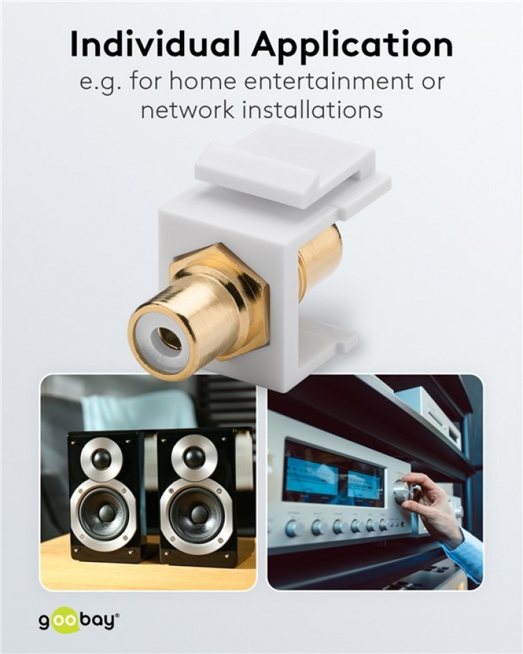 Goobay Keystone Cinch/RCA Module 16.2 mm width, 2 RCA female, white, gold-plated