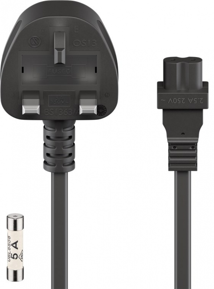 Goobay UK Mains Connection Cable, 1.8 m, Black UK 3-pin plug (type G, BS 1363) > C7 appliance socket