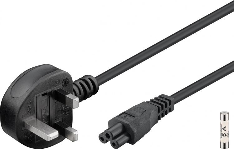 Goobay UK - Device Connection Cable, 1.8 m, Black UK 3-pin plug (type G, BS 1363) > C5 appliance socket Goobay UK - Device Connection Cable, 1.8 m, Black UK 3-pin plug (type G, BS 1363) > C5 appliance socket