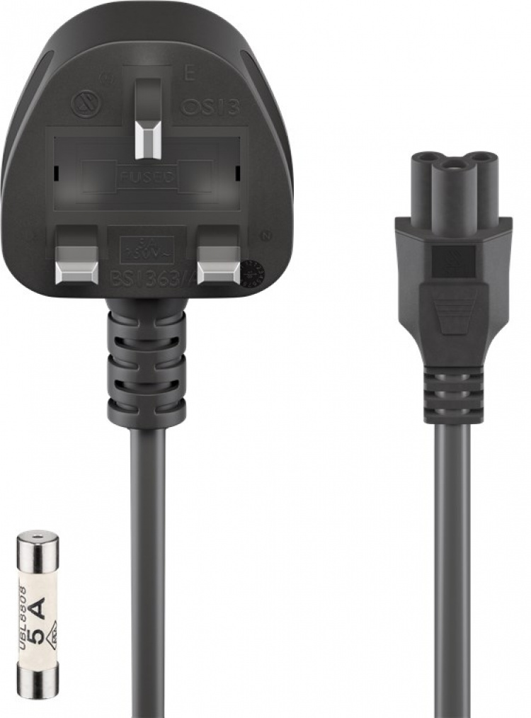 Goobay UK - Device Connection Cable, 1.8 m, Black UK 3-pin plug (type G, BS 1363) > C5 appliance socket Goobay UK - Device Connection Cable, 1.8 m, Black UK 3-pin plug (type G, BS 1363) > C5 appliance socket
