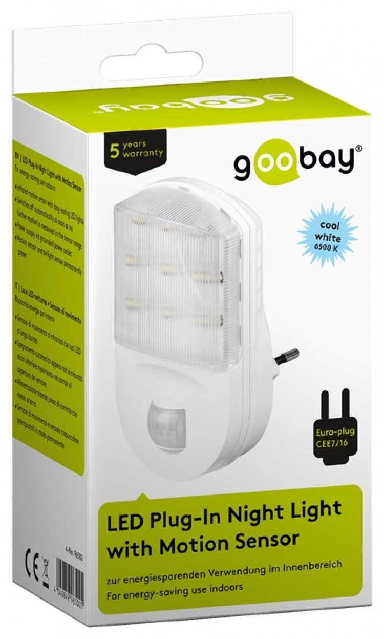 Goobay LED Night Light with Motion Detector cool white, 120° detection, 5 m range, for indoor use (IP20) Goobay LED Night Light with Motion Detector cool white, 120° detection, 5 m range, for indoor use (IP20)