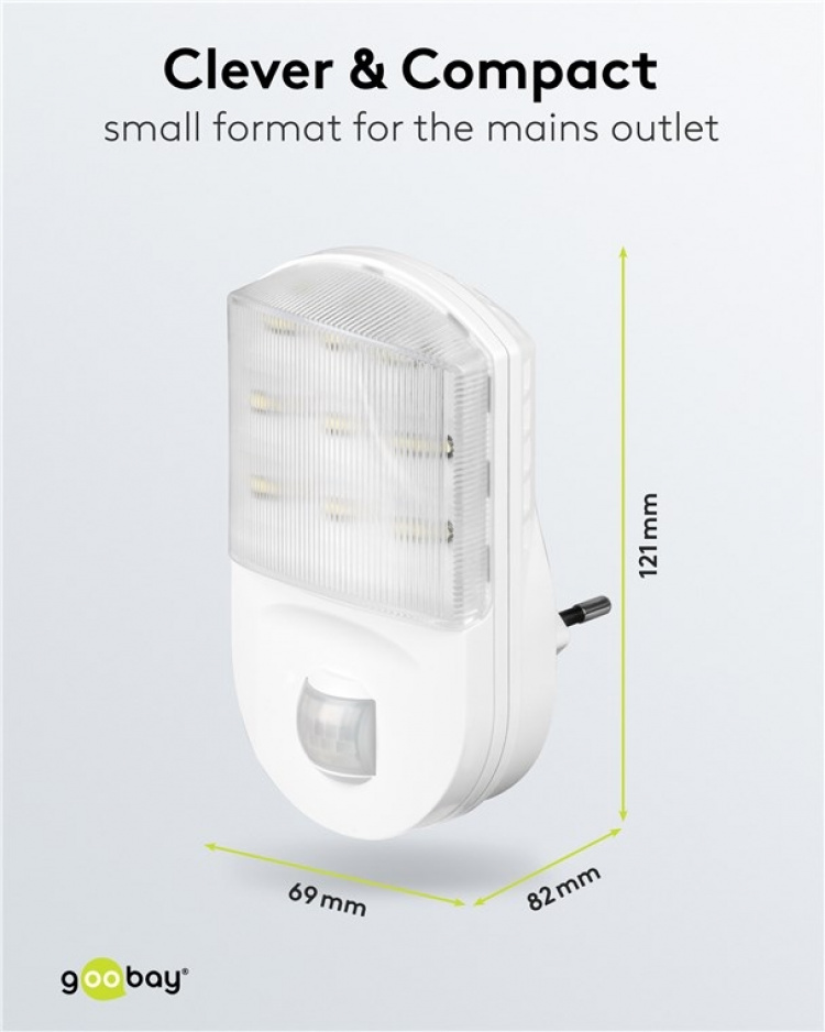 Goobay LED Night Light with Motion Detector cool white, 120° detection, 5 m range, for indoor use (IP20) Goobay LED Night Light with Motion Detector cool white, 120° detection, 5 m range, for indoor use (IP20)