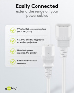 Goobay Extension Lead with C13 socket and C14 plug, 2 m, White C14 appliance plug > C13 appliance socket Goobay Extension Lead with C13 socket and C14 plug, 2 m, White C14 appliance plug > C13 appliance socket