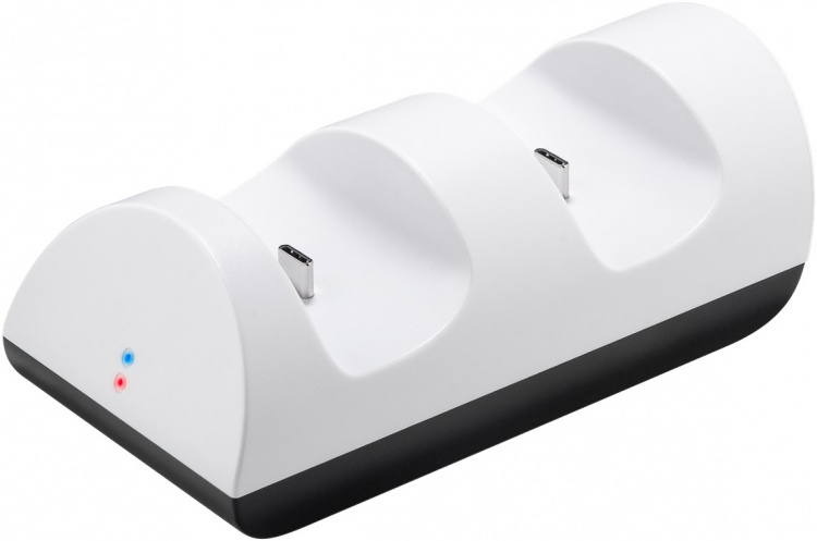 Goobay PS5 Controller Dual-laddningsstation för upp till två PS5 styrenhet, med laddningsindikator och USB-laddningskabel C