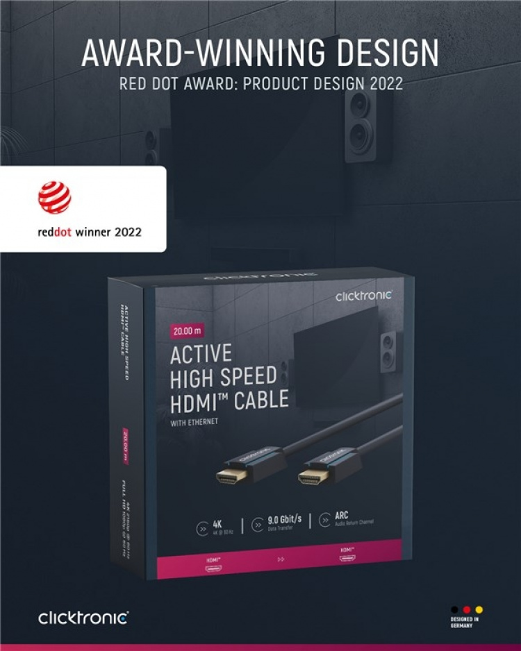 ClickTronic Aktiv Höghastighets HDMI™-kabel med Ethernet Premiumkabel | 1x HDMI™-kontakt >> 1x HDMI™-kontakt | 20,0 m | UHD 4K @ 60 Hz