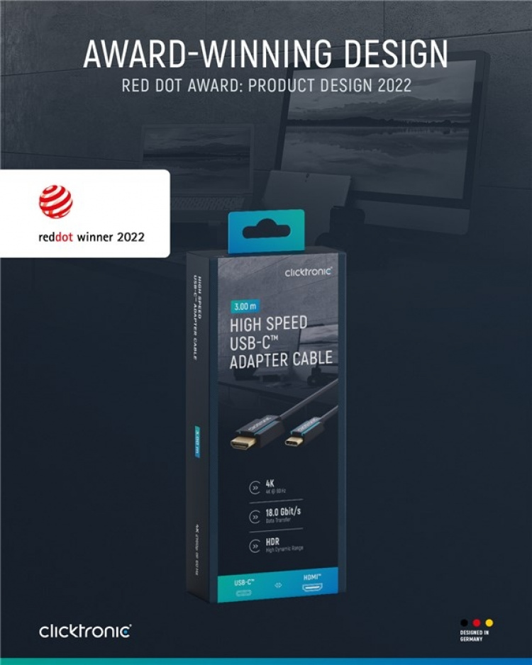 ClickTronic Adapterkabel från USB-C™ till HDMI™ Premiumkabel | USB-C™-kontakt HDMI™-kontakt | 3,0 m | 4K @ 60 Hz ClickTronic Adapterkabel från USB-C™ till HDMI™ Premiumkabel | USB-C™-kontakt HDMI™-kontakt | 3,0 m | 4K @ 60 Hz