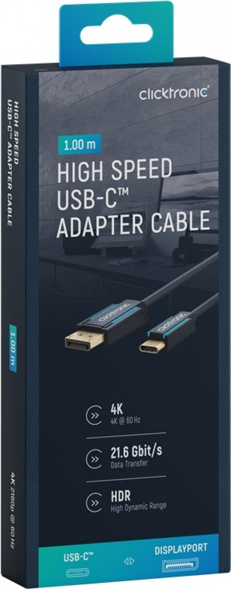 ClickTronic Adapterkabel från USB-C™ till DisplayPort™ Premiumkabel | USB-C™-kontakt DisplayPort™-kontakt | 1,0 m | 4K @ 60 Hz
