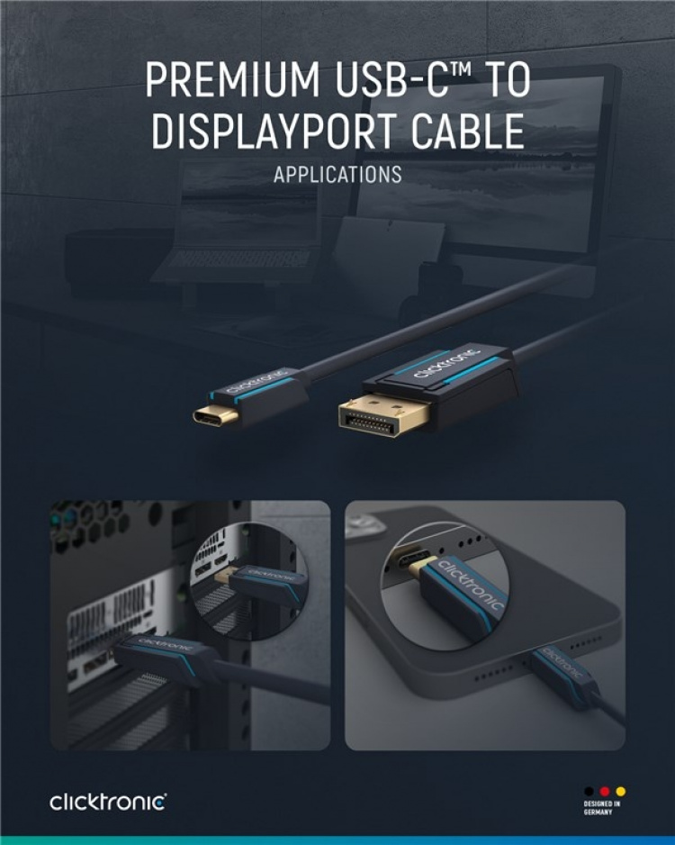 ClickTronic Adapterkabel från USB-C™ till DisplayPort™ Premiumkabel | USB-C™-kontakt DisplayPort™-kontakt | 1,0 m | 4K @ 60 Hz