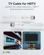 Goobay Antenna Cable with Ferrite (80 dB), Double Shielded coaxial plug > coaxial socket (fully shielded), 1.5 m Goobay Antenna Cable with Ferrite (80 dB), Double Shielded coaxial plug > coaxial socket (fully shielded), 1.5 m