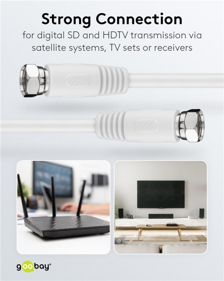 Goobay SAT Antenna Cable (80 dB), Double Shielded F plug > F plug (fully shielded), 2.5 m Goobay SAT Antenna Cable (80 dB), Double Shielded F plug > F plug (fully shielded), 2.5 m