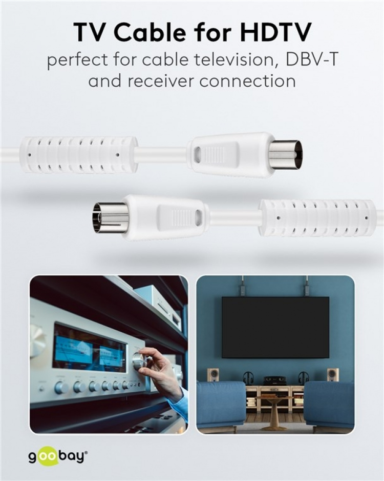 Goobay Antenna Cable with Ferrite (80 dB), Double Shielded coaxial plug > coaxial socket (fully shielded), 3.5 m