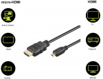 Goobay High Speed HDMI™ Cable with Ethernet (Micro, 4K @ 60 Hz) HDMI™ connector male (type A) > HDMI™ Micro male (type D), 3 m Goobay High Speed HDMI™ Cable with Ethernet (Micro, 4K @ 60 Hz) HDMI™ connector male (type A) > HDMI™ Micro male (type D), 3 m
