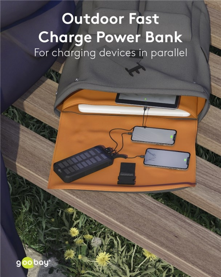 Goobay Outdoor Fast Charge Power Bank with Solar 20,000 mAh (USB C™ PD, QC 3.0) Robust all-round power supply for outdoor use