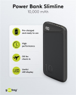 Goobay Power Bank Slimline 10,000 mAh Powerful 10,000 mAh with a status display