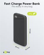 Goobay Fast Charge Power Bank 10,000 mAh (USB-C™ PD, QC 3.0) Powerful power bank with status display, Quick Charge compatible