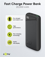 Goobay Fast Charge Power Bank 20,000 mAh (USB-C™ PD, QC 3.0) Powerful power bank with status display, Quick Charge compatible