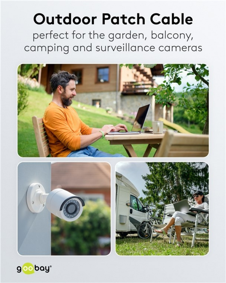 Goobay CAT 6 Outdoor Patch Cable, U/UTP, black copper conductor (CU), double-layer cable jacket (PE), 20 m