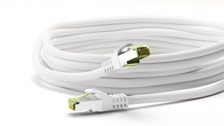 Goobay RJ45 Patch Cord with CAT 8.1 S/FTP Raw Cable, AWG 26, white copper conductor, LSZH halogen-free cable sheat, RJ45 (CAT6A) plug, 10 m