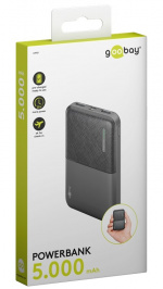 Goobay Power Bank Compact 5,000 mAh handy and space-saving design with 5,000 mAh, perfect for travelling