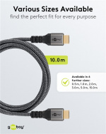 Goobay High Speed HDMI™ Cable with Ethernet, 10 m, Sharkskin Grey HDMI™ connector male (type A) > HDMI™ connector male (type A)