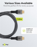 Goobay Ultra High Speed HDMI™ Cable, 3 m, Sharkskin Grey HDMI™ connector male (type A) > HDMI™ connector male (type A) Goobay Ultra High Speed HDMI™ Cable, 3 m, Sharkskin Grey HDMI™ connector male (type A) > HDMI™ connector male (type A)