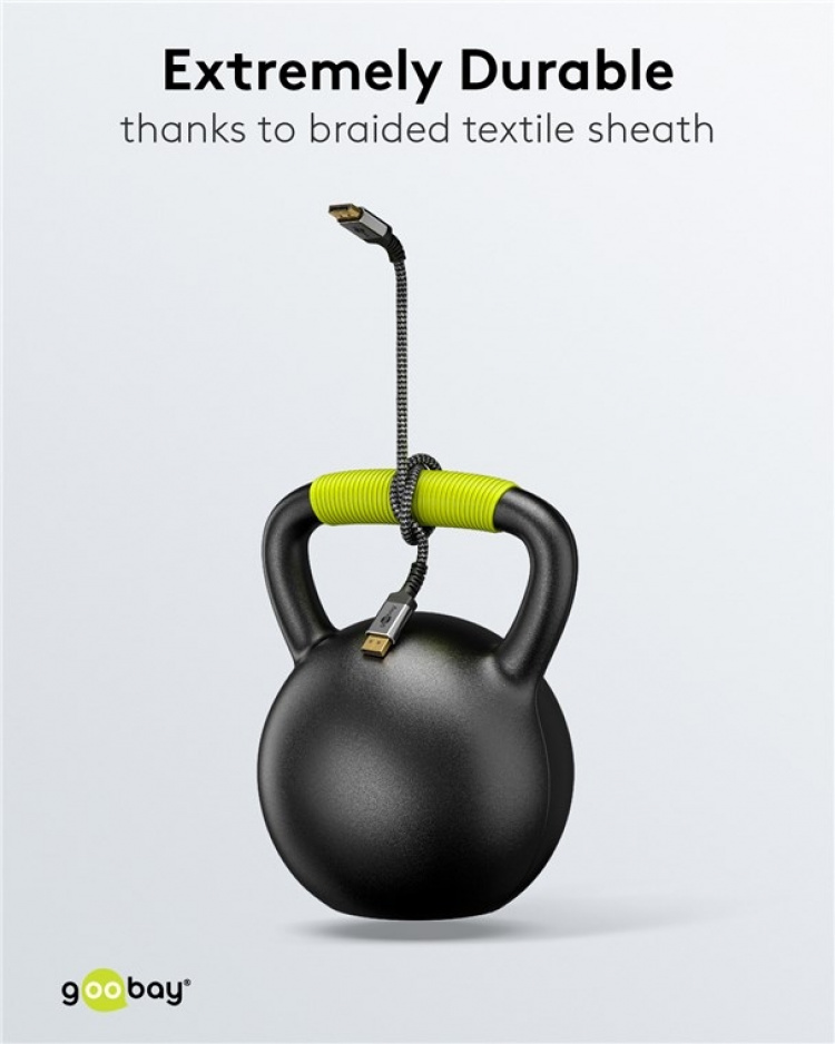 Goobay DisplayPort Cable, DP 1.4, 1 m, Sharkskin Grey DisplayPort™ male > DisplayPort™ male Goobay DisplayPort Cable, DP 1.4, 1 m, Sharkskin Grey DisplayPort™ male > DisplayPort™ male