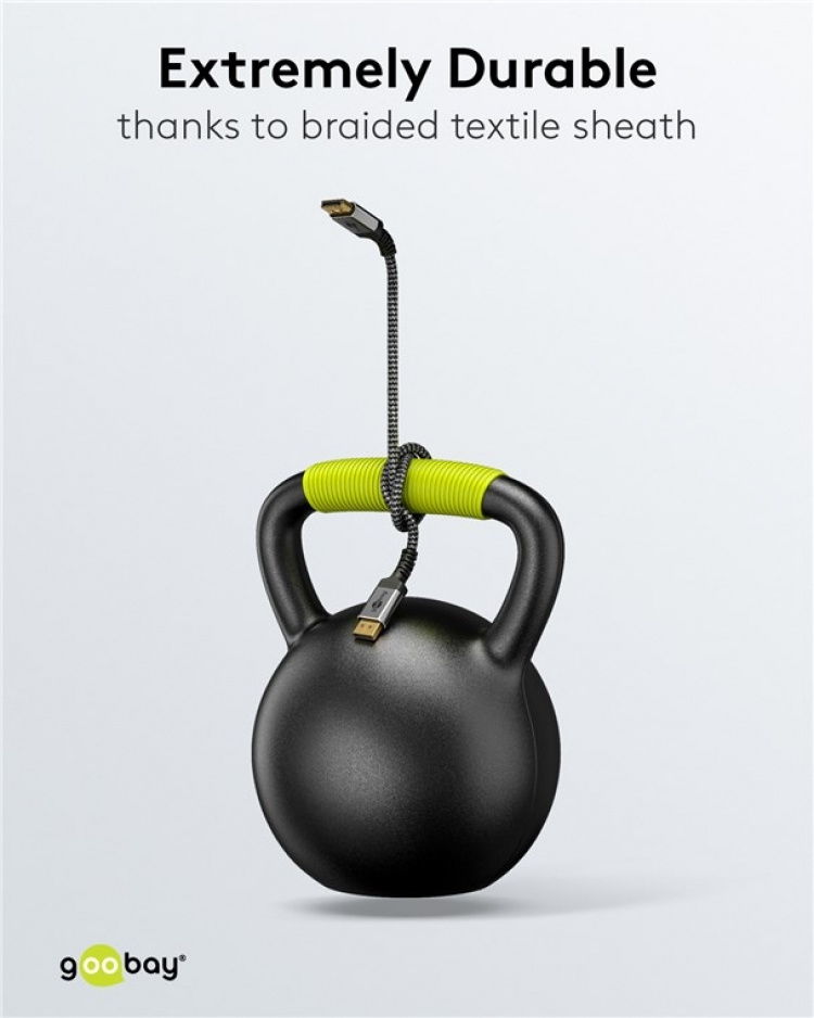 Goobay DisplayPort Cable, DP 1.4, 3 m, Sharkskin Grey DisplayPort™ male > DisplayPort™ male Goobay DisplayPort Cable, DP 1.4, 3 m, Sharkskin Grey DisplayPort™ male > DisplayPort™ male