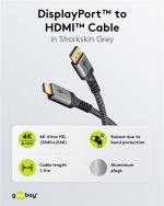 Goobay DisplayPort™ to HDMI™ Cable, 1 m, Sharkskin Grey DisplayPort™ male > HDMI™ connector male (type A)