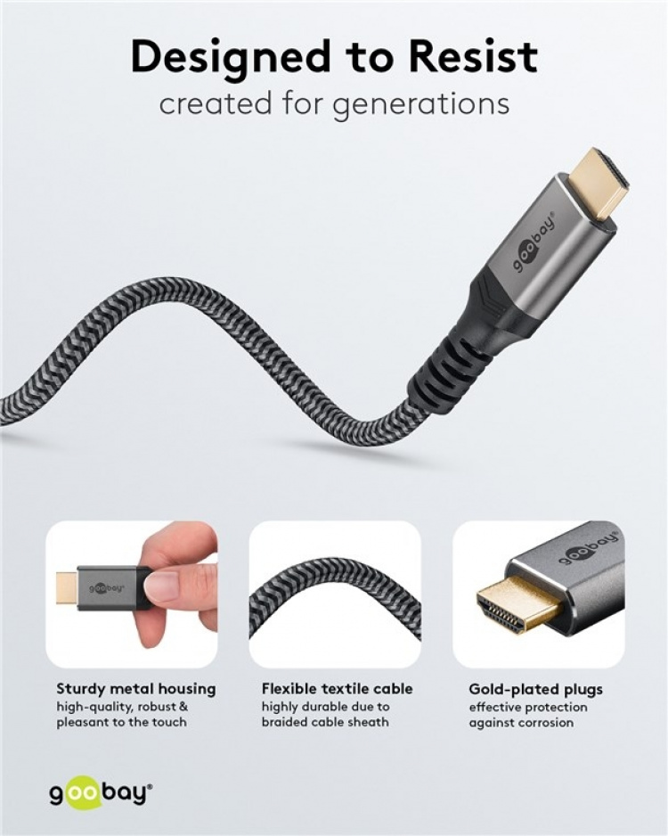 Goobay DisplayPort™ to HDMI™ Cable, 5 m, Sharkskin Grey DisplayPort™ male > HDMI™ connector male (type A)