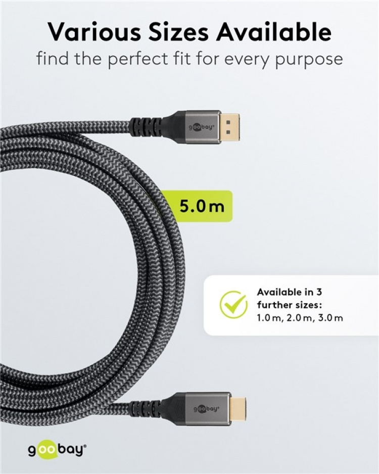 Goobay DisplayPort™ to HDMI™ Cable, 5 m, Sharkskin Grey DisplayPort™ male > HDMI™ connector male (type A)