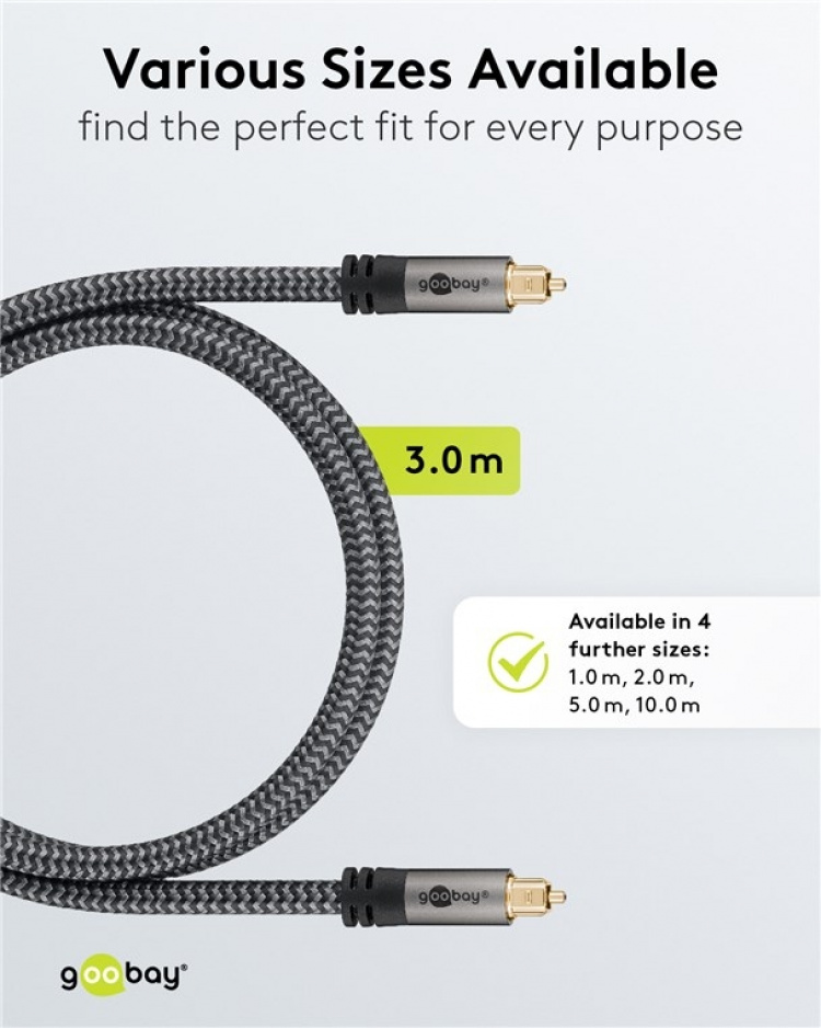 Goobay TOSLINK Cable, 3 m, Sharkskin Grey Toslink male > Toslink male