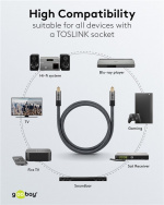 Goobay TOSLINK Cable, 3 m, Sharkskin Grey Toslink male > Toslink male