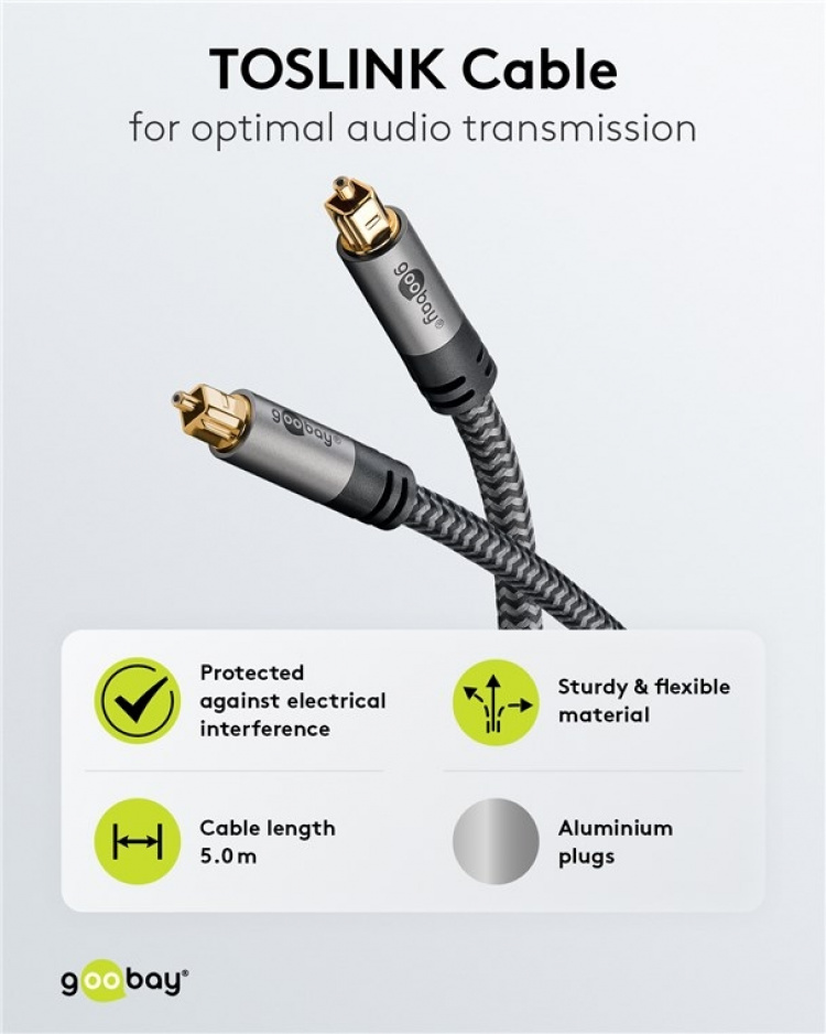 Goobay TOSLINK Cable, 5 m, Sharkskin Grey Toslink male > Toslink male