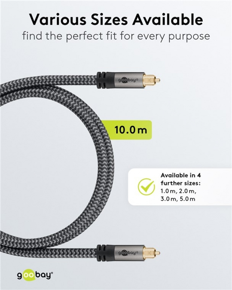 Goobay TOSLINK Cable, 10 m, Sharkskin Grey Toslink male > Toslink male
