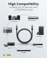 Goobay TOSLINK Cable, 10 m, Sharkskin Grey Toslink male > Toslink male