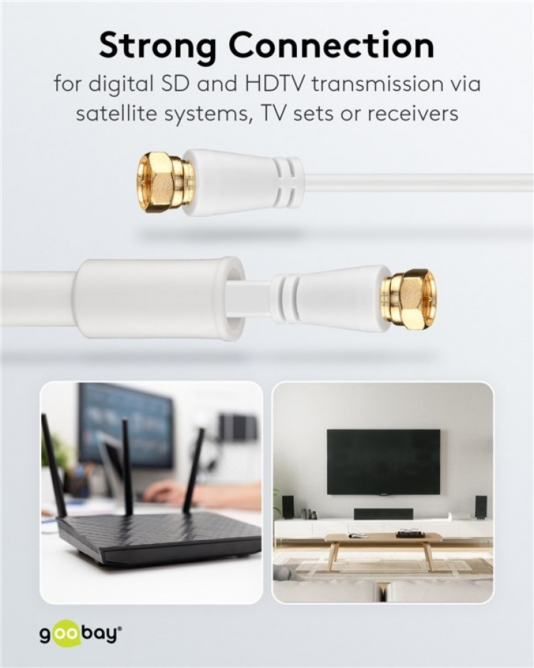 Goobay Flat SAT Antenna Cable (80 dB), Double Shielded, Weather Protected gold-plated, F-plug > F-plug (fully shielded), 5 m