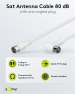 Goobay Angled SAT Antenna Cable (80 dB), Double Shielded F plug (quick) > F plug (quick) 90° (fully shielded), 2.5 m Goobay Angled SAT Antenna Cable (80 dB), Double Shielded F plug (quick) > F plug (quick) 90° (fully shielded), 2.5 m