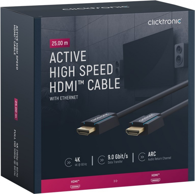 ClickTronic Aktiv Höghastighets HDMI™-kabel med Ethernet Premiumkabel | 1x HDMI™-kontakt >> 1x HDMI™-kontakt | 25,0 m | UHD 4K @ 60 Hz