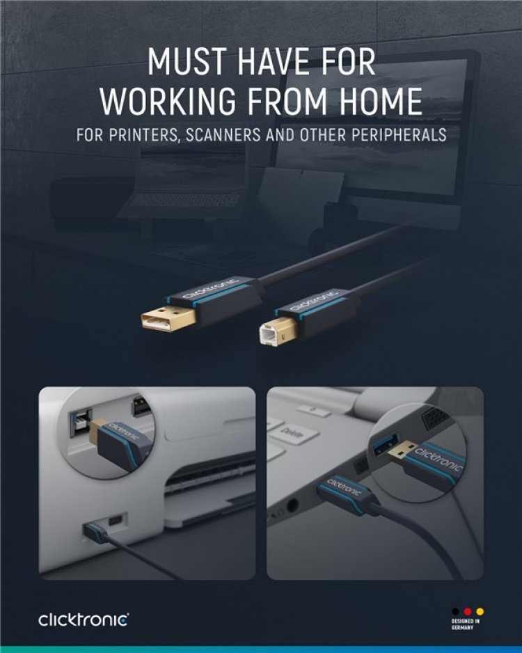 ClickTronic Adapterkabel från USB-A till USB-B 2.0 Premiumkabel | USB A-kontakt USB B 2.0-kontakt | 1,8 m | 480 Mbit/s ClickTronic Adapterkabel från USB-A till USB-B 2.0 Premiumkabel | USB A-kontakt USB B 2.0-kontakt | 1,8 m | 480 Mbit/s